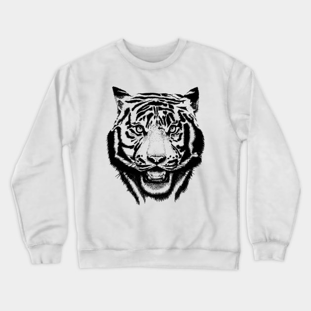 Snarling Tiger Face Crewneck Sweatshirt by bens black line art